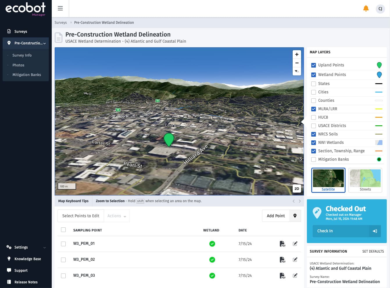 Ecobot Manager Screenshot of Survey Page